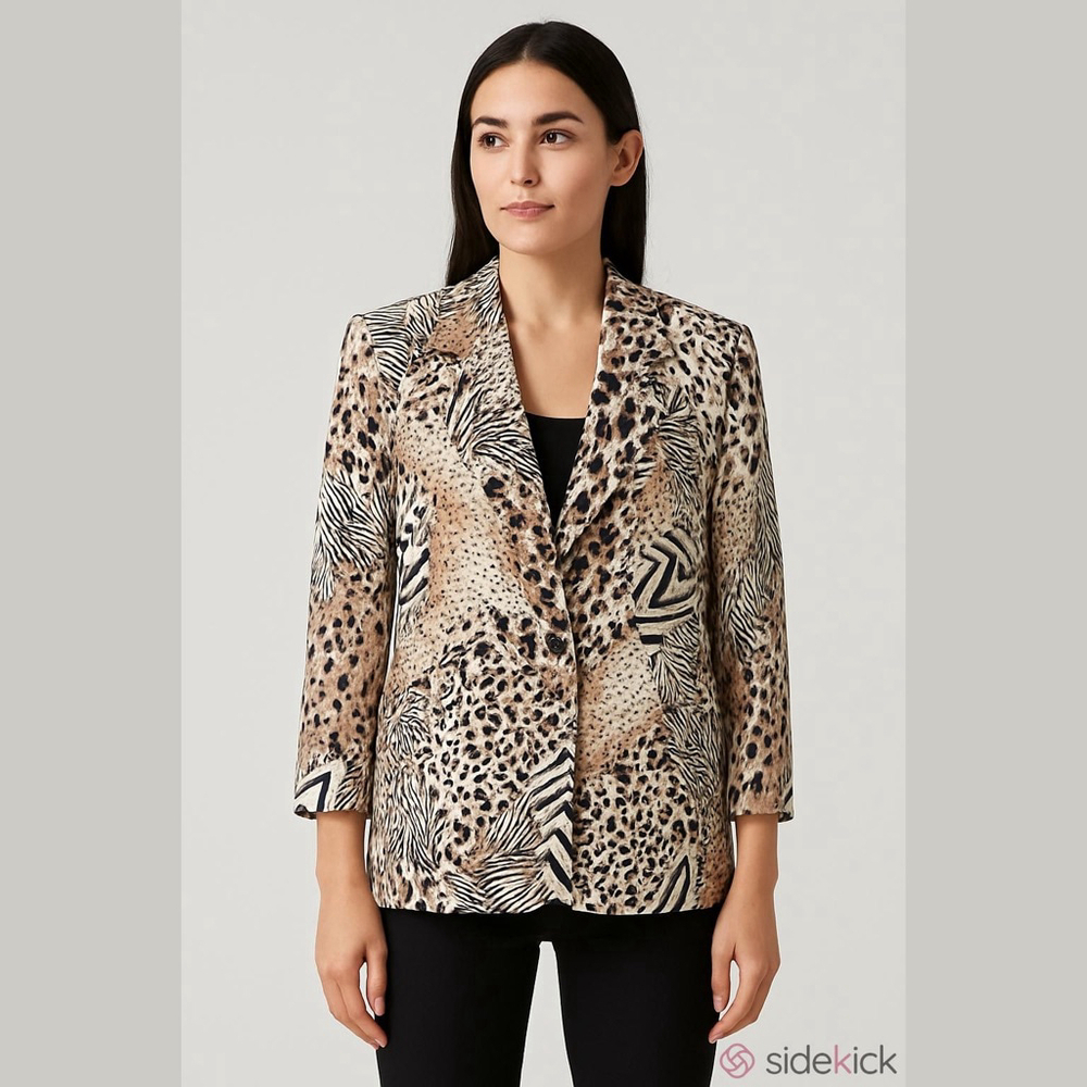 Da-Rue of California Animal Print Blazer Size 6 Beige Black Leopard Zebra